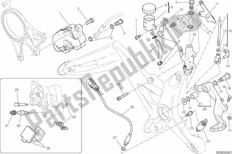 Alle onderdelen voor de Achter Remsysteem van de Ducati Monster 1200 S Stripes 2016